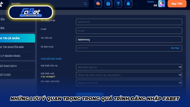 Những lưu ý quan trọng trong quá trình đăng nhập Fabet